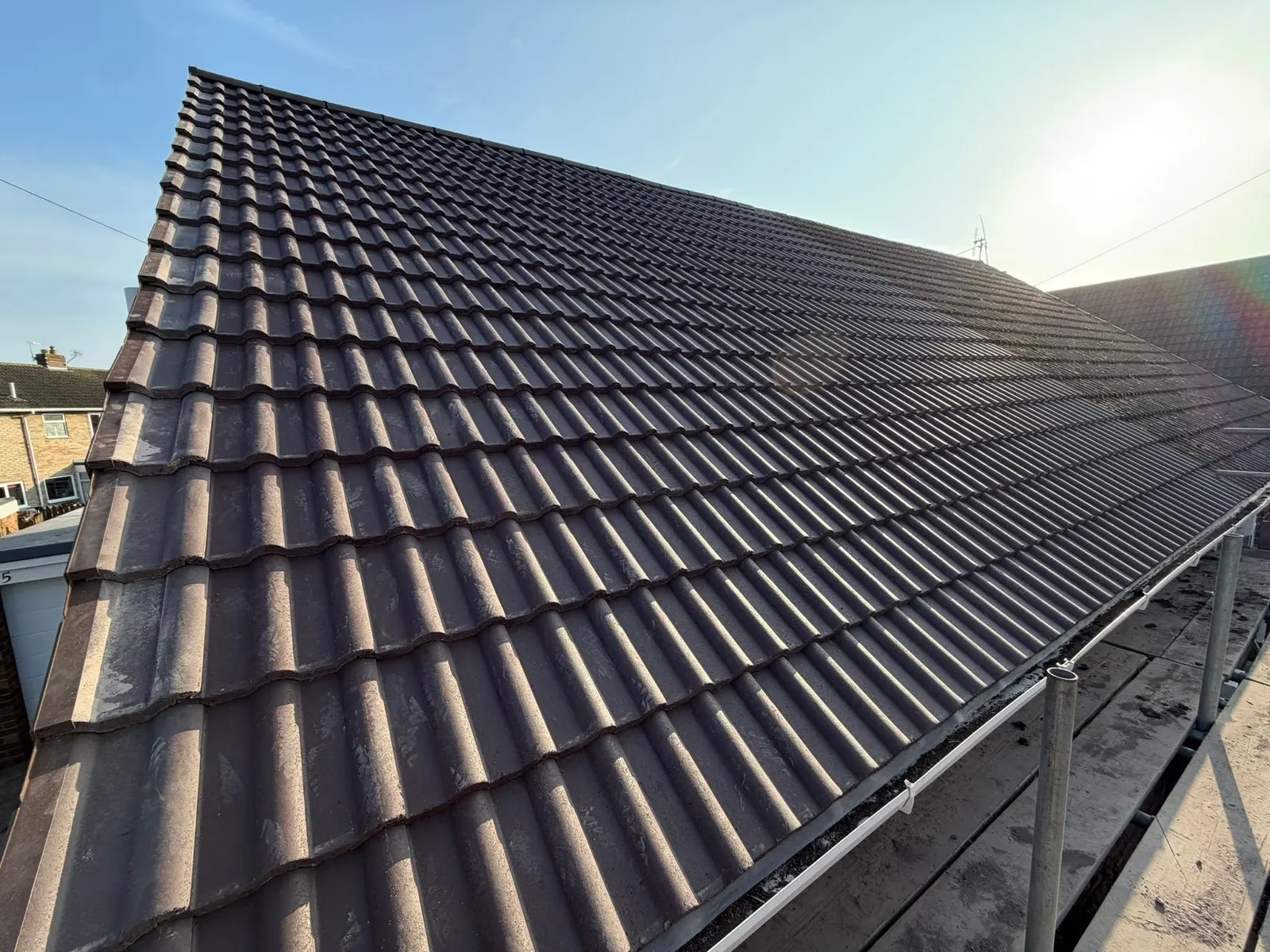 Close view of new interlocking roof tiles