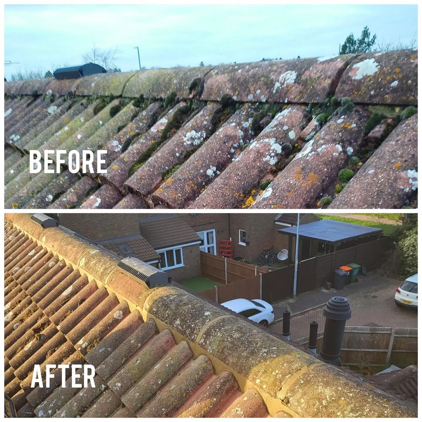 Tiled roof before and after replacement