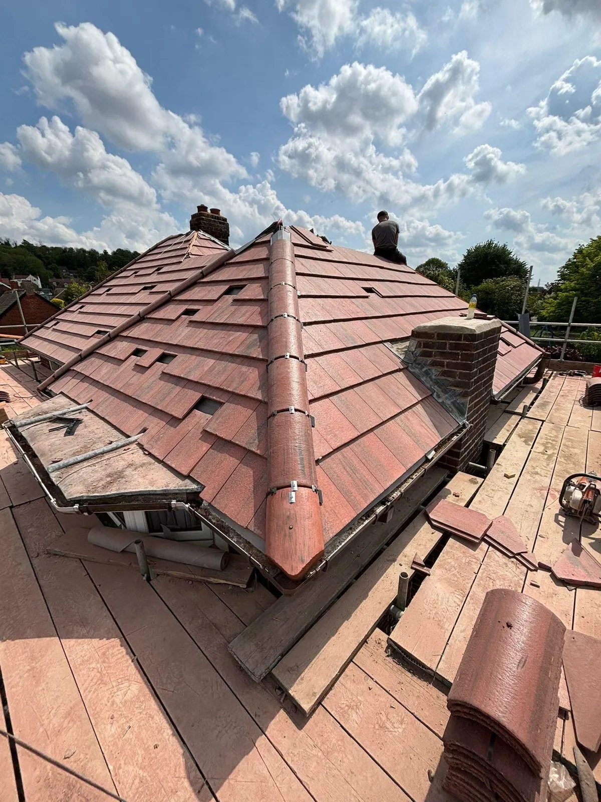 Red tiled roof with dry ridge