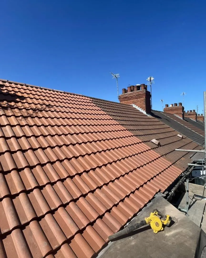 Red tiled roof against a blue sky