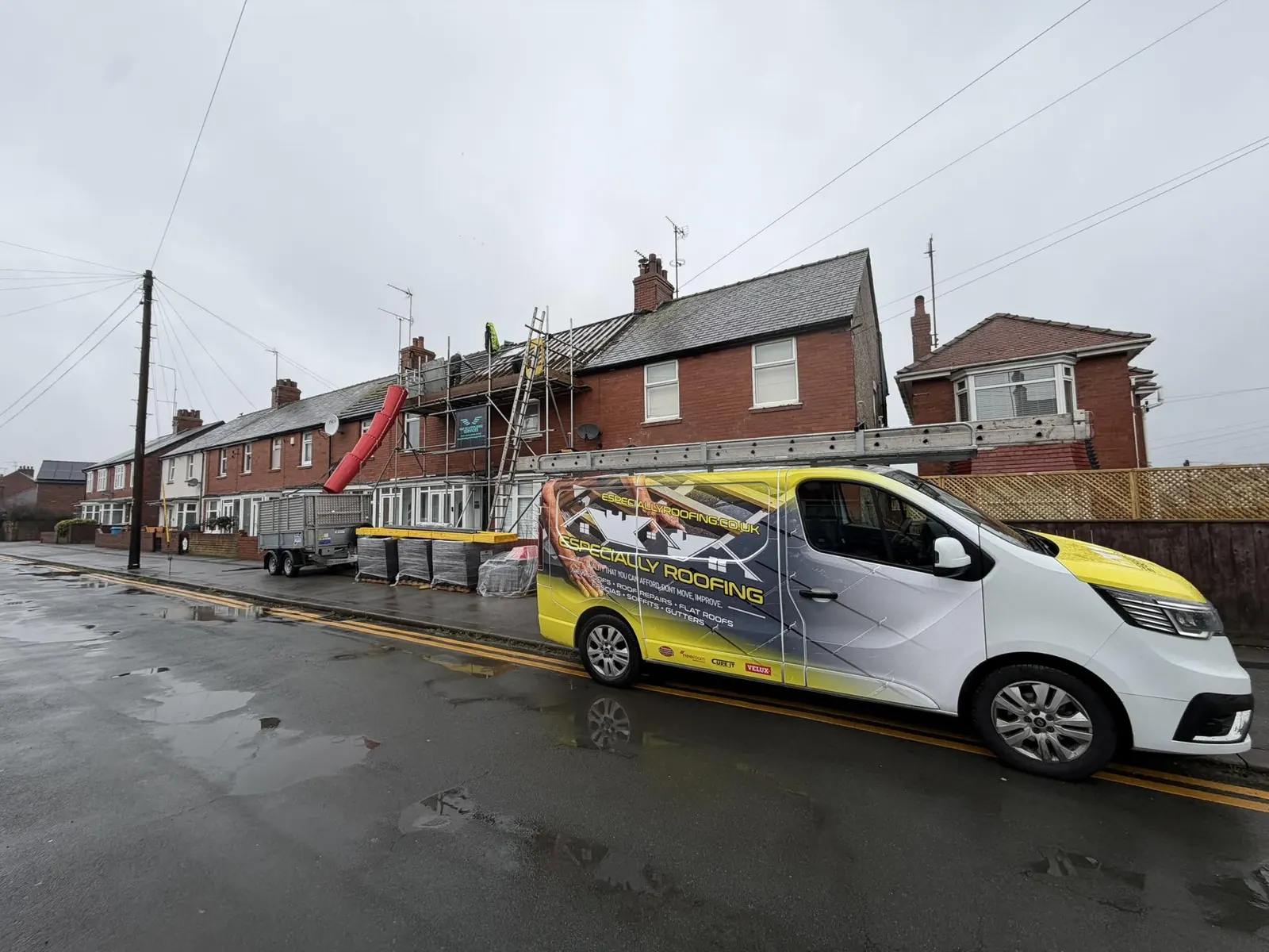 Especially roofing van on a roofing job